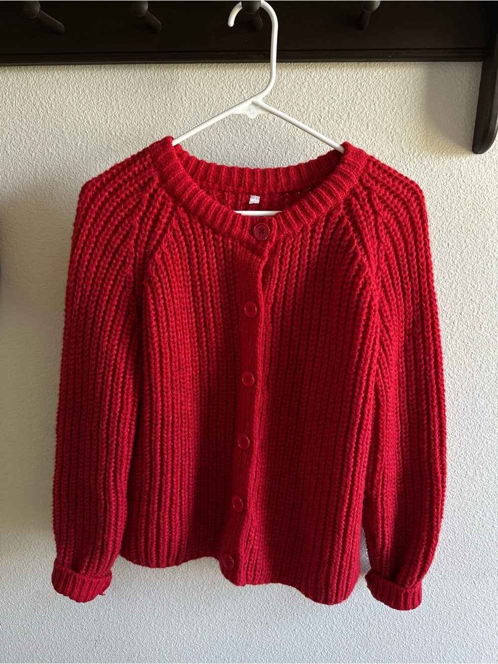 Women’s Chunky Red Button-Front Sweater Cardigan